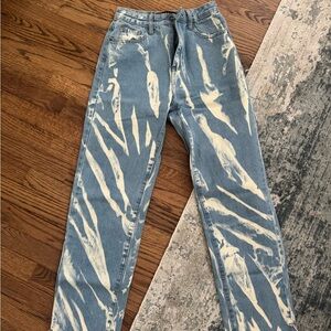 Lioness Light Blue and Cream Bleached Pattern Jeans